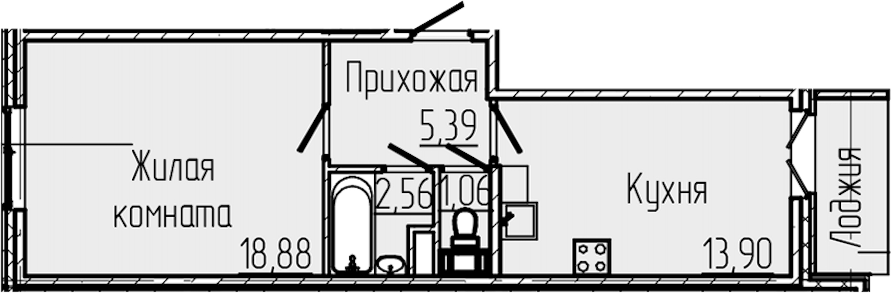 1-комнатная квартира 43.53 м², 8/8 эт., ЖК «SERTOLOVO PARK»